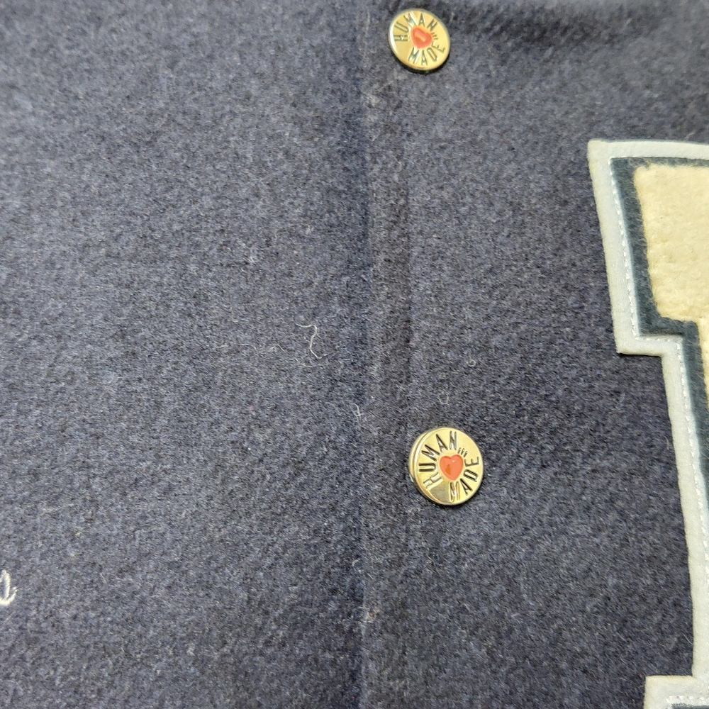 Human Made Dry Alls Varsity Jacket Navy Wool Leather Size L - Picture 11 of 12
